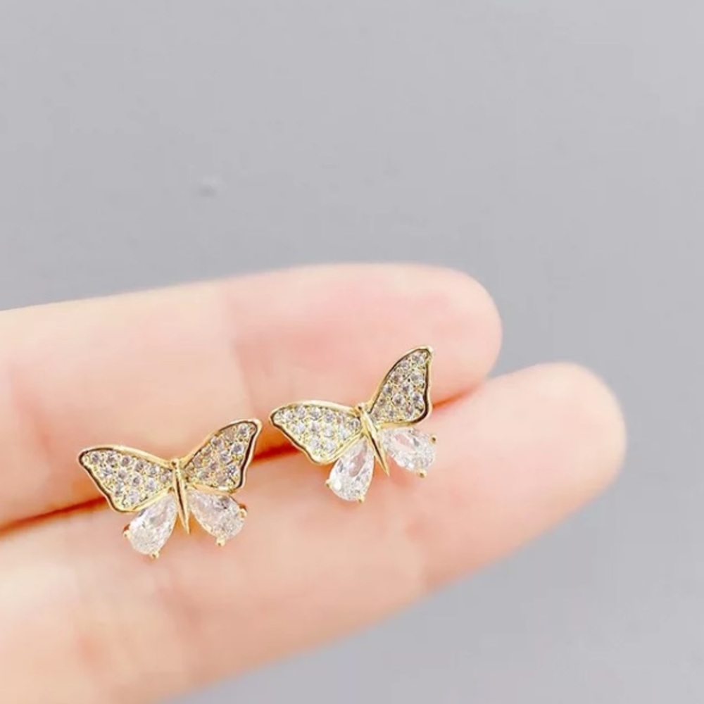 18K yellow gold diamond butterfly earrings - Picture 2 of 4